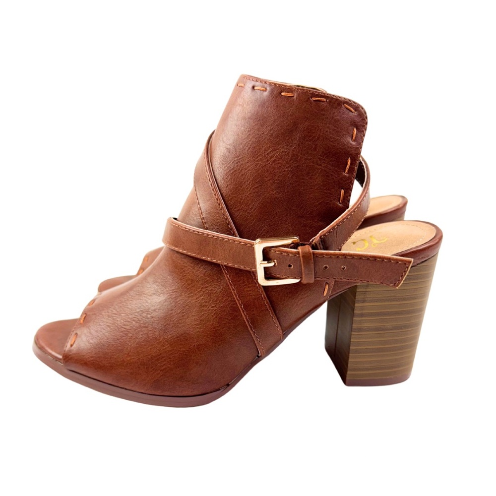Journee Collection Theda Open Toe Ankle Boots Brown Wedge Heel Booties -Size 7.5